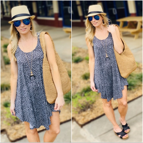 Infinity Raine Dresses & Skirts - GOTTA POUNCE ANIMAL PRINT TANK DRESS-GREY